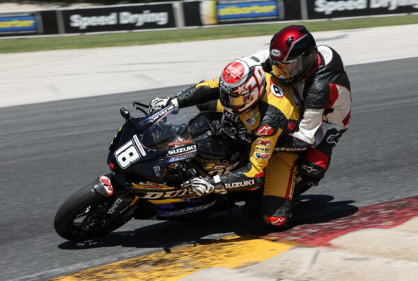 Chris Ulrich pilots the Dunlop ECSTAR Suzuki Two-Seat Superbike at Road America in June 2022. Photo By Brian J. Nelson.