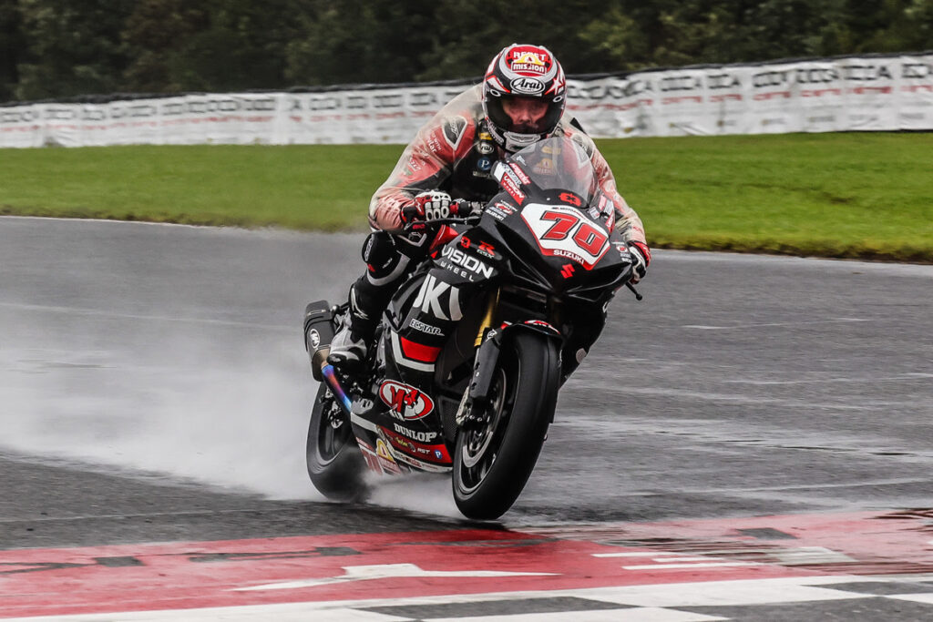 The rain did not stop Tyler Scott (70) from victory aboard his GSX-R750 in Race 1.