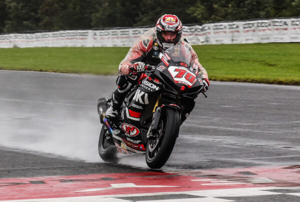 The rain did not stop Tyler Scott (70) from victory aboard his GSX-R750 in Race 1.