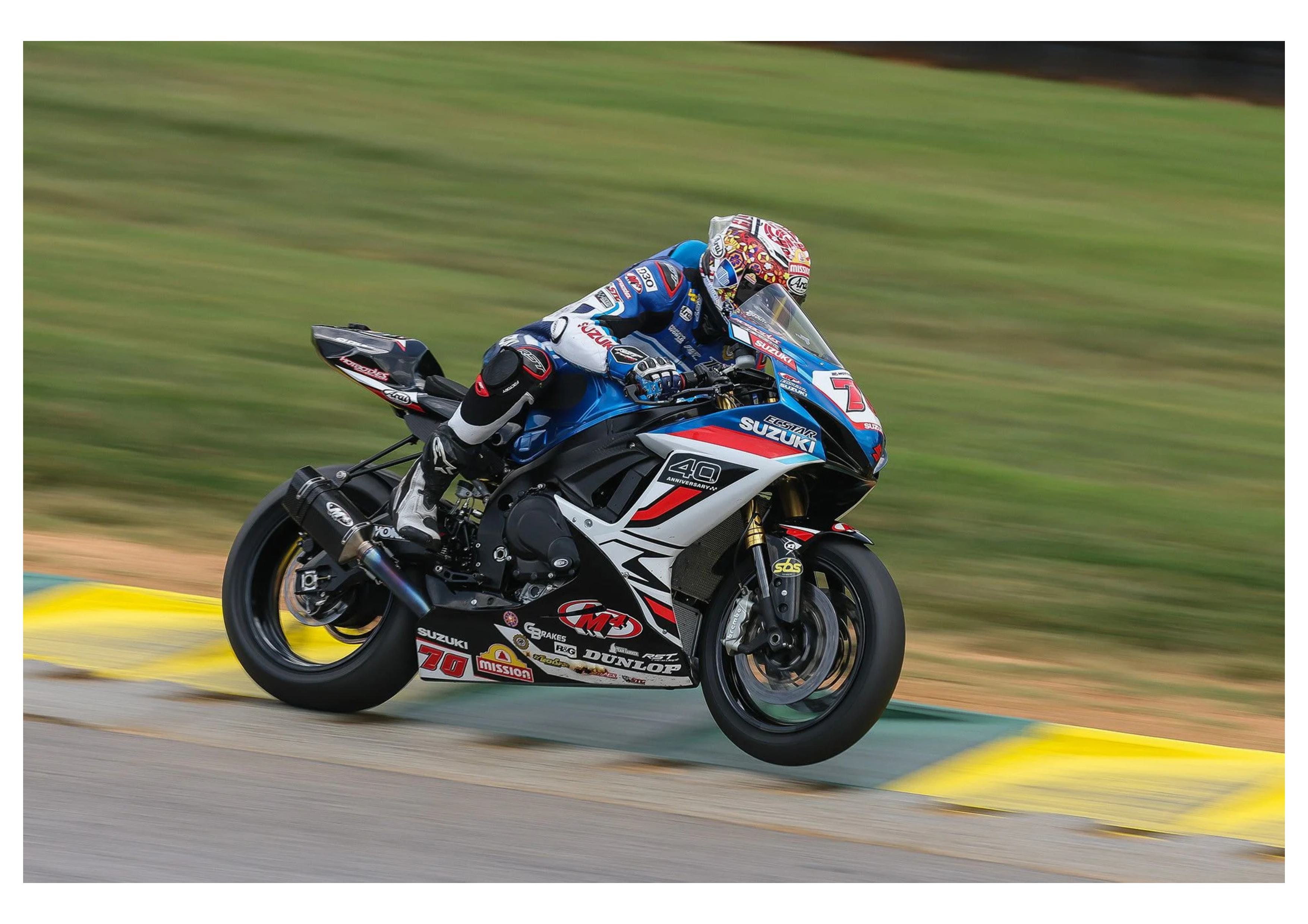 Tyler Scott battled through changing conditions to finish fifth on Sunday on his M4 ECSTAR Suzuki GSX-R750. Photo by Brian J. Nelson.
